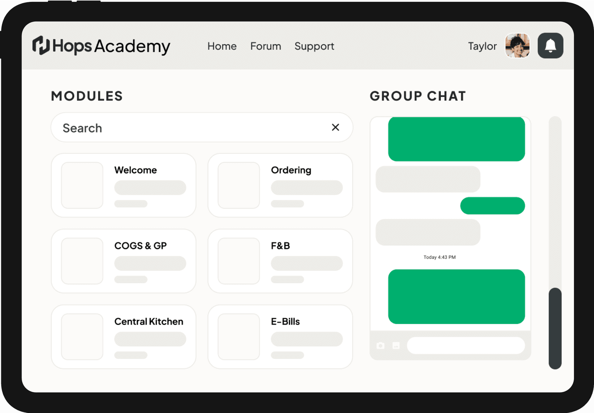 Hops Academy platform screenshot showing courses and training modules